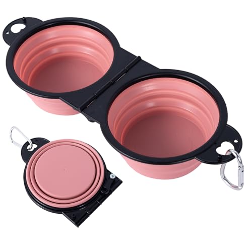 Hund Faltbare Schüssel,2 in 1 Reise Schüssel für Haustier mit Verschlussclips Hund/Katze falbarer Wasser und fressnapf EIN geformtes Design,faltbare180 Grad hundenapf geeignet für Reisen Wandern von SLSON