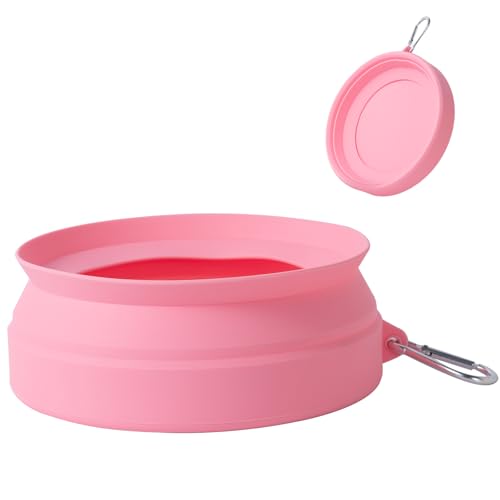 Hundenapf aus Silikon, faltbar, für Auto, Camping, Fahrzeugmontage, 3 Modi, Weiß (Rosa) von SLSON