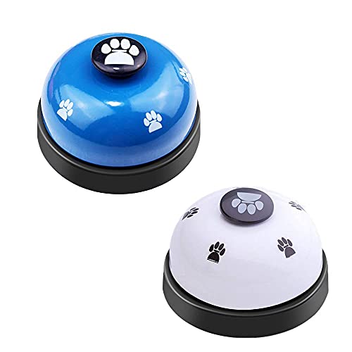 SLSON 2 Stück Haustier-Trainingsglocken für Hundekatzen,Türklingeln für Töpfchenkommunikation und Sauberkeitstraining mit großem Knopf und Katzenpfotenmuster,Weiß und Blau von SLSON