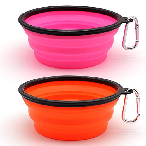 SLSON 2 Stück Hundenapf tragbar faltbar Schüssel für Hunde und Katzen (1000 ml, orange und rosa) von SLSON