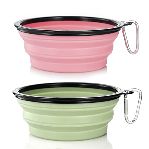SLSON Faltbarer Futternapf aus Silikon für Hunde und Katzen, faltbar, 2 Stück (Rosa und Grün, groß) von SLSON