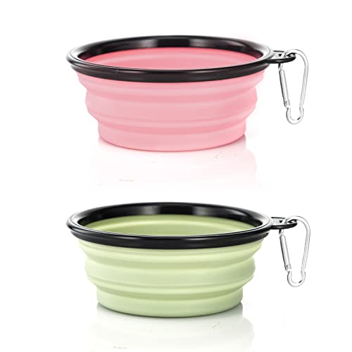 SLSON Faltbare Hundenäpfe aus Silikon, faltbar, für Hunde, Reisenäpfe für Hunde und Katzen, faltbar, aus Silikon für Hunde (Rosa und Grün, klein), 2 Stück von SLSON