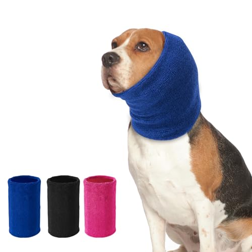 SLSON Hunde-Gehörschutz, doppellagig, verdickte Ohrwickel für Hunde, ruhige Kopfbedeckung, Hunde-Kapuzenpullover zur Angstlinderung, Hundepflege und Trocknung, warmer Winter (Blau, klein) von SLSON