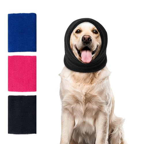 SLSON Hunde-Ohrenschützer, doppellagig, verdickte Ohrwickel für Hunde, ruhige Kopfbedeckung, Hunde-Kapuzenpullover für Angstlinderung, Hundepflege und Trocknen, warmer Winter (schwarz, groß) von SLSON