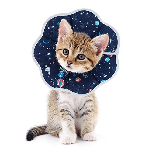 SLSON Katzen-Genesungshalsband, weiches Haustier-Kegelhalsband, schützende Katzenkegel, Baumwolle, verstellbare Verschlüsse, Halsband für Katze und Welpen, dunkelblau (S) von SLSON