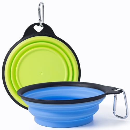 SLSON Zusammenklappbare Hundenäpfe, einteilig, geformter, verstärkter Rand, 2 tragbare Wassernäpfe, leichter Reise-Futterspender für Hunde, Spaziergänge, Wandern, Camping von SLSON