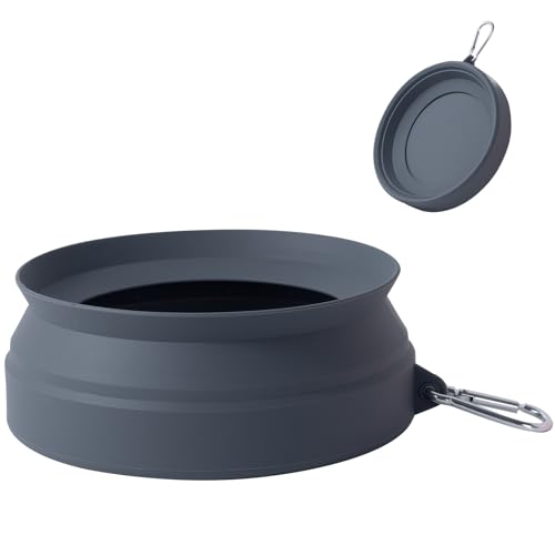 Wassernapf für Hunde aus Silikon, faltbar, für Auto, Camping, Fahrzeugmontage, 3 Modi, Weiß (Dunkelgrau) von SLSON