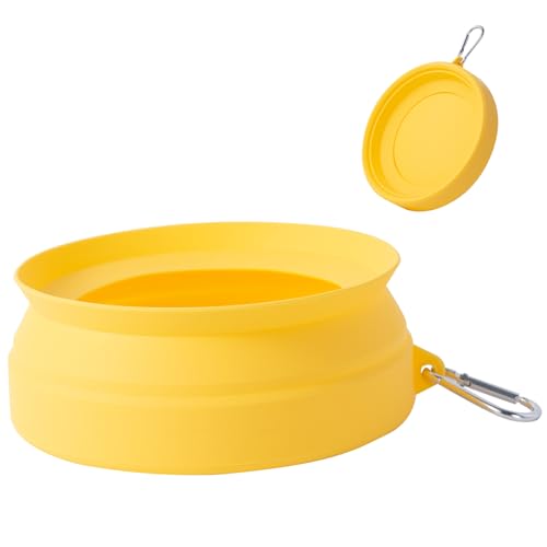 Wassernapf für Hunde aus Silikon, faltbar, für Auto, Camping, Fahrzeugmontage, 3 Modi, weiß (gelb) von SLSON