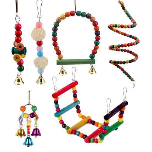 6 Stück Vogel Papageien Spielzeug Vogel Schaukel Bunte Kauen Hängende Hängematte Schaukel Einfache Glocke Kleine Schnur Vogel Spielzeug für Papageien 6 Stück Vogel Papageien Spielzeug Vogel Schaukel Bunte Kauen Hängende Hängematte Schaukel Einfache Glocke Kleine Schnur Vogel Spielzeug für Papageien von SLTEC
