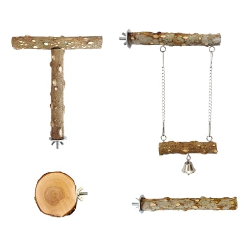 4PCS Naturalholz Vogel Käfigzubehör Papageien Kautstangen Klettern Äste Schwung Barschier Spielzeugset 4PCS Naturalholz Vogel Käfigzubehör Papageien Kautstangen Klettern Äste Schwung Barschier Spielzeugset von SLXLYH