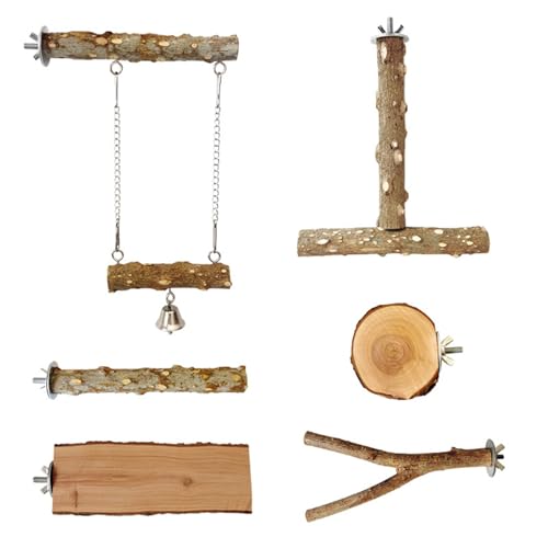 Vogel-Sitzstange aus natürlichem Holz, 6 Stück, Käfig-Kletteräste, Schleifset für Sittiche, Bereicherung und Unterhaltung Vogel-Sitzstange aus natürlichem Holz, 6 Stück, Käfig-Kletteräste, Schleifset für Sittiche, Bereicherung und Unterhaltung von SLXLYH