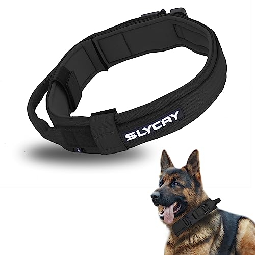 Taktisches Hundehalsband, verstellbar, strapazierfähig, Nylon, weich gepolstert, militärisches dickes Hundehalsband für mittelgroße und große Hunde von SLYCAY