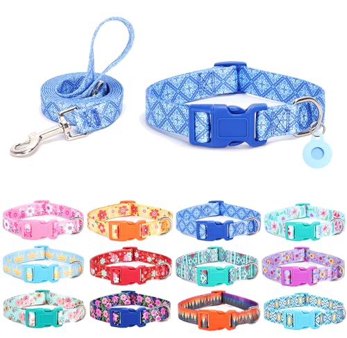 SLZZ Hundehalsband mit Leine Airtag Halter Etui Garnitur - Hundehalsbänder für männlich weiblich Junge Mädchen Welpe X-klein klein mittel groß Hunde Gehen Laufen Training - Blaue Geometrie-M SLZZ Hundehalsband mit Leine Airtag Halter Etui Garnitur - Hundehalsbänder für männlich weiblich Junge Mädchen Welpe X-klein klein mittel groß Hunde Gehen Laufen Training - Blaue Geometrie-M von SLZZ