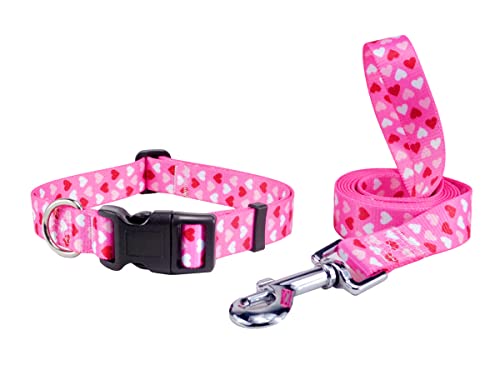 SLZZ Valentinstag-Hundehalsband mit Leine, robust, verstellbar, für kleine, mittelgroße und große Hunde, Größe L von SLZZ