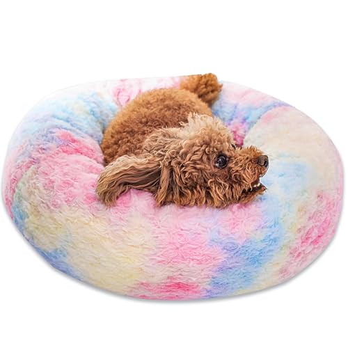 SM4BED Beruhigendes Hundebett für kleine, mittelgroße Hunde und Katzen, 58 cm, rund, Anti-Angst, warm, flauschig, Plüsch-Kunstfell-Bett, weich, rutschfest, Donut-waschbar, passend für Haustiere bis zu SM4BED Beruhigendes Hundebett für kleine, mittelgroße Hunde und Katzen, 58 cm, rund, Anti-Angst, warm, flauschig, Plüsch-Kunstfell-Bett, weich, rutschfest, Donut-waschbar, passend für Haustiere bis zu von SM4BED