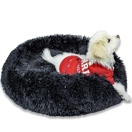 SM4BED Beruhigendes Hundebett für kleine, mittelgroße Hunde und Katzen, 58 cm, rund, Anti-Angst, warm, flauschig, Plüsch-Kunstfell-Bett, weich, rutschfest, Donut-waschbar, passend für Haustiere bis zu SM4BED Beruhigendes Hundebett für kleine, mittelgroße Hunde und Katzen, 58 cm, rund, Anti-Angst, warm, flauschig, Plüsch-Kunstfell-Bett, weich, rutschfest, Donut-waschbar, passend für Haustiere bis zu von SM4BED
