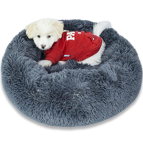 SM4BED Beruhigendes Hundebett für kleine, mittelgroße Hunde und Katzen, 58 cm, rund, Anti-Angst, warm, flauschig, Plüsch-Kunstfell-Bett, weich, rutschfest, Donut-waschbar, passend für Haustiere bis zu SM4BED Beruhigendes Hundebett für kleine, mittelgroße Hunde und Katzen, 58 cm, rund, Anti-Angst, warm, flauschig, Plüsch-Kunstfell-Bett, weich, rutschfest, Donut-waschbar, passend für Haustiere bis zu von SM4BED