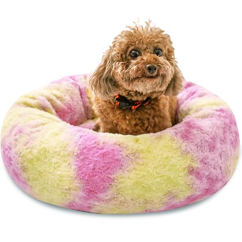 SM4BED Beruhigendes Hundebett für kleine, mittelgroße Hunde und Katzen, 58 cm, rund, Anti-Angst, warm, flauschig, Plüsch-Kunstfell-Bett, weich, rutschfest, Donut-waschbar, passend für Haustiere bis zu SM4BED Beruhigendes Hundebett für kleine, mittelgroße Hunde und Katzen, 58 cm, rund, Anti-Angst, warm, flauschig, Plüsch-Kunstfell-Bett, weich, rutschfest, Donut-waschbar, passend für Haustiere bis zu von SM4BED