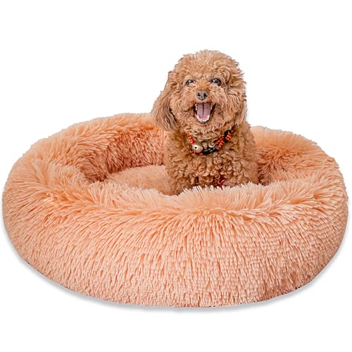 SM4BED Beruhigendes Hundebett für kleine, mittelgroße Hunde und Katzen, 58 cm, rund, Anti-Angst, warm, flauschig, Plüsch-Kunstfell-Bett, weich, rutschfest, Donut-waschbar, passend für Haustiere bis zu SM4BED Beruhigendes Hundebett für kleine, mittelgroße Hunde und Katzen, 58 cm, rund, Anti-Angst, warm, flauschig, Plüsch-Kunstfell-Bett, weich, rutschfest, Donut-waschbar, passend für Haustiere bis zu von SM4BED
