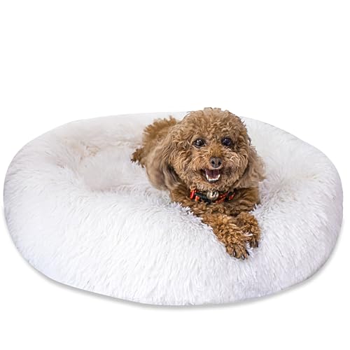 SM4BED Beruhigendes Hundebett für kleine, mittelgroße Hunde und Katzen, 58 cm, rund, Anti-Angst, warm, flauschig, Plüsch-Kunstfell-Bett, weich, rutschfest, Donut-waschbar, passend für Haustiere bis zu SM4BED Beruhigendes Hundebett für kleine, mittelgroße Hunde und Katzen, 58 cm, rund, Anti-Angst, warm, flauschig, Plüsch-Kunstfell-Bett, weich, rutschfest, Donut-waschbar, passend für Haustiere bis zu von SM4BED