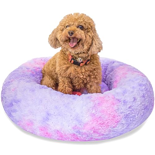 SM4BED Beruhigendes Hundebett für kleine, mittelgroße Hunde und Katzen, 58 cm, rund, Anti-Angst, warm, flauschig, Plüsch-Kunstfell-Bett, weich, rutschfest, Donut-waschbar, passend für Haustiere bis zu SM4BED Beruhigendes Hundebett für kleine, mittelgroße Hunde und Katzen, 58 cm, rund, Anti-Angst, warm, flauschig, Plüsch-Kunstfell-Bett, weich, rutschfest, Donut-waschbar, passend für Haustiere bis zu von SM4BED