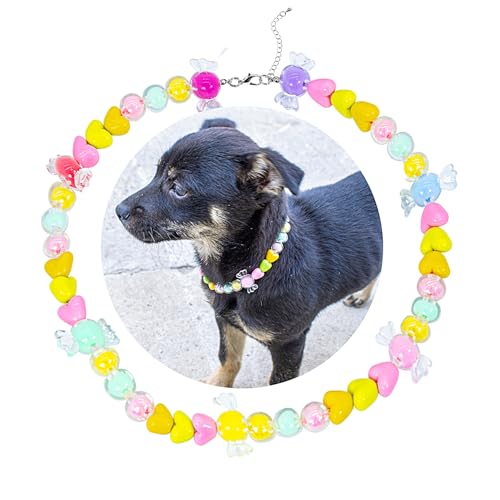 SM4BED Halsband für Hunde und Katzen, Perlen, bunte Perlen mit süßem Herz und entzückenden Süßigkeiten, verstellbarer Welpenschmuck für mittelgroße und große Haustiere, Größe L, 35,6 cm SM4BED Halsband für Hunde und Katzen, Perlen, bunte Perlen mit süßem Herz und entzückenden Süßigkeiten, verstellbarer Welpenschmuck für mittelgroße und große Haustiere, Größe L, 35,6 cm von SM4BED