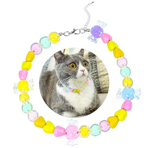 SM4BED Halsband für Hunde und Katzen, Perlen-Halskette, bunte Perlen mit süßem Herz und entzückenden Süßigkeiten, verstellbarer Welpenschmuck für kleine, mittelgroße Haustiere, Größe M, 27,9 cm SM4BED Halsband für Hunde und Katzen, Perlen-Halskette, bunte Perlen mit süßem Herz und entzückenden Süßigkeiten, verstellbarer Welpenschmuck für kleine, mittelgroße Haustiere, Größe M, 27,9 cm von SM4BED