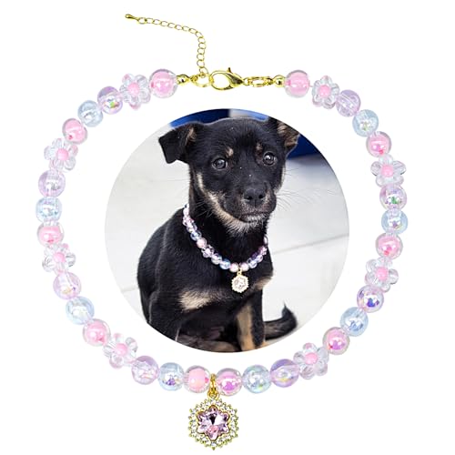 SM4BED Halsband für Hunde und Katzen, Perlen-Halskette, rosa Blumenperlen mit glänzenden Strass-Diamanten, verstellbarer Welpenschmuck für mittelgroße und große Haustiere, Größe L, 35,6 cm SM4BED Halsband für Hunde und Katzen, Perlen-Halskette, rosa Blumenperlen mit glänzenden Strass-Diamanten, verstellbarer Welpenschmuck für mittelgroße und große Haustiere, Größe L, 35,6 cm von SM4BED