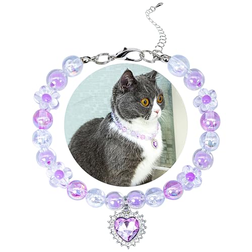 SM4BED Halsband für Hunde und Katzen, Perlen-Halskette, violette Blumenperlen mit glänzendem Strass-Diamant, verstellbar, für kleine Haustiere, Schmuck für Chihuahua, Yorkie, Größe S 21,6 cm SM4BED Halsband für Hunde und Katzen, Perlen-Halskette, violette Blumenperlen mit glänzendem Strass-Diamant, verstellbar, für kleine Haustiere, Schmuck für Chihuahua, Yorkie, Größe S 21,6 cm von SM4BED