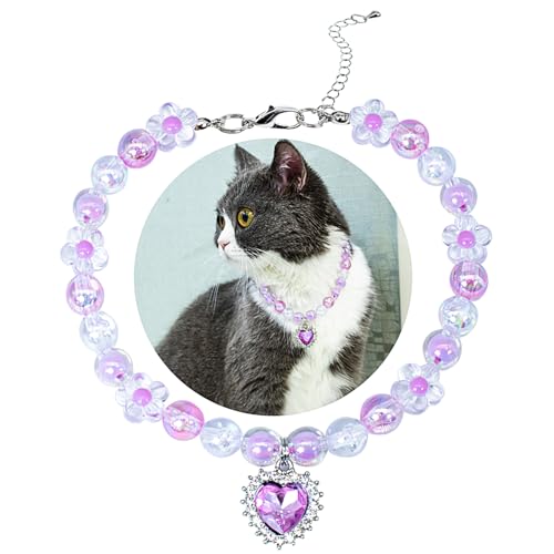 SM4BED Halsband für Hunde und Katzen, Perlen-Halskette, violette Blumenperlen mit glänzenden Strass-Diamanten, verstellbarer Welpenschmuck für kleine, mittelgroße Haustiere, Größe M, 27,9 cm SM4BED Halsband für Hunde und Katzen, Perlen-Halskette, violette Blumenperlen mit glänzenden Strass-Diamanten, verstellbarer Welpenschmuck für kleine, mittelgroße Haustiere, Größe M, 27,9 cm von SM4BED