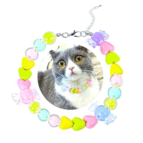 SM4BED Halsband für Hunde und Katzen, Perlenkette, bunte Perlen mit süßem Herz und entzückenden Süßigkeiten, verstellbarer kleiner Haustierschmuck für Chihuahua, Yorkie, Größe S 21,6 cm SM4BED Halsband für Hunde und Katzen, Perlenkette, bunte Perlen mit süßem Herz und entzückenden Süßigkeiten, verstellbarer kleiner Haustierschmuck für Chihuahua, Yorkie, Größe S 21,6 cm von SM4BED