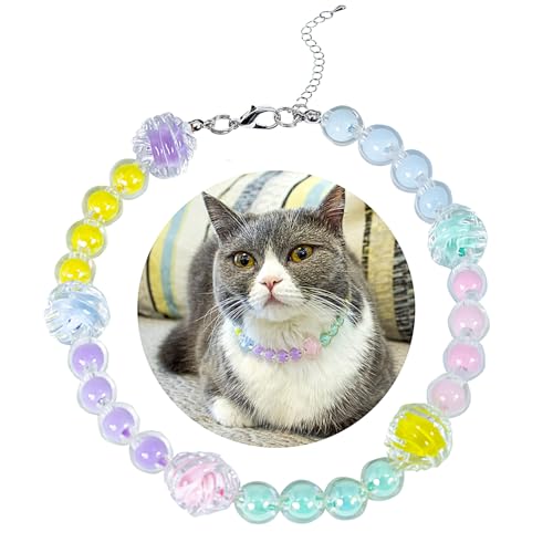 SM4BED Halsband für Hunde und Katzen, Perlenkette, bunte Perlen und bezaubernder Süßigkeitenball, verstellbarer Welpenschmuck für kleine, mittelgroße Haustiere, Größe M, 27,9 cm SM4BED Halsband für Hunde und Katzen, Perlenkette, bunte Perlen und bezaubernder Süßigkeitenball, verstellbarer Welpenschmuck für kleine, mittelgroße Haustiere, Größe M, 27,9 cm von SM4BED