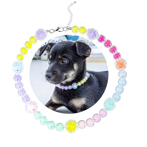 SM4BED Halsband für Hunde und Katzen, Perlenkette, bunte Perlen und bezaubernder Süßigkeitenball, verstellbarer Welpenschmuck für mittelgroße und große Haustiere, L 35,6 cm SM4BED Halsband für Hunde und Katzen, Perlenkette, bunte Perlen und bezaubernder Süßigkeitenball, verstellbarer Welpenschmuck für mittelgroße und große Haustiere, L 35,6 cm von SM4BED