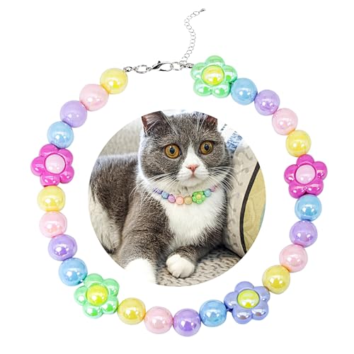 SM4BED Halsband für Hunde und Katzen, Perlenkette, bunte glänzende Perlen und bezaubernde Blume, verstellbarer Welpenschmuck für kleine, mittelgroße Haustiere, Größe M, 27,9 cm SM4BED Halsband für Hunde und Katzen, Perlenkette, bunte glänzende Perlen und bezaubernde Blume, verstellbarer Welpenschmuck für kleine, mittelgroße Haustiere, Größe M, 27,9 cm von SM4BED