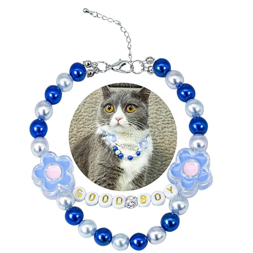 SM4BED Halsband für Hunde und Katzen, blaue Perlen mit "Good Boy" und niedlichen Blumen, verstellbarer kleiner Haustier-Schmuck für Chihuahua, Yorkie, Größe S 21,6 cm SM4BED Halsband für Hunde und Katzen, blaue Perlen mit "Good Boy" und niedlichen Blumen, verstellbarer kleiner Haustier-Schmuck für Chihuahua, Yorkie, Größe S 21,6 cm von SM4BED