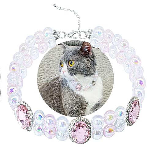 SM4BED Halsband für Hunde und Katzen, mit 2-reihigen, glänzenden, glänzenden Perlen, rosa Strasssteinen, verstellbar, doppellagig, Welpenschmuck für kleine, mittelgroße Haustiere, Größe M, 27,9 cm SM4BED Halsband für Hunde und Katzen, mit 2-reihigen, glänzenden, glänzenden Perlen, rosa Strasssteinen, verstellbar, doppellagig, Welpenschmuck für kleine, mittelgroße Haustiere, Größe M, 27,9 cm von SM4BED