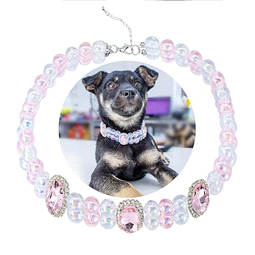 SM4BED Halsband für Hunde und Katzen, mit 2-reihigen, glänzenden, glänzenden Perlen, rosa Strasssteinen, verstellbar, doppellagig, Welpenschmuck für mittelgroße und große Haustiere, Größe L, 35,6 cm SM4BED Halsband für Hunde und Katzen, mit 2-reihigen, glänzenden, glänzenden Perlen, rosa Strasssteinen, verstellbar, doppellagig, Welpenschmuck für mittelgroße und große Haustiere, Größe L, 35,6 cm von SM4BED