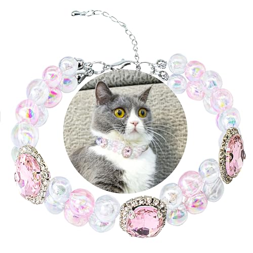 SM4BED Halsband für Hunde und Katzen, mit 2-reihigen, glänzenden, glänzenden Perlen, rosa Strasssteinen, verstellbar, glitzernde Diamanten, doppellagig, Schmuck für kleine Haustiere, Welpen, Schmuck SM4BED Halsband für Hunde und Katzen, mit 2-reihigen, glänzenden, glänzenden Perlen, rosa Strasssteinen, verstellbar, glitzernde Diamanten, doppellagig, Schmuck für kleine Haustiere, Welpen, Schmuck von SM4BED