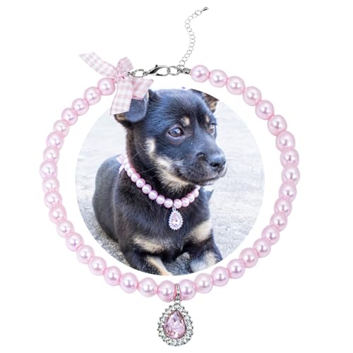 SM4BED Halsband für Hunde und Katzen, rosa Perlen mit niedlicher Schleife und glänzendem Strass-Diamant, verstellbarer Welpenschmuck für mittelgroße und große Haustiere, Größe L, 35,6 cm SM4BED Halsband für Hunde und Katzen, rosa Perlen mit niedlicher Schleife und glänzendem Strass-Diamant, verstellbarer Welpenschmuck für mittelgroße und große Haustiere, Größe L, 35,6 cm von SM4BED