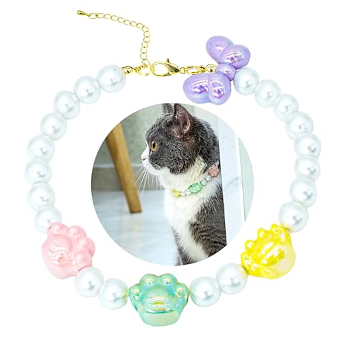 SM4BED Halsband für Hunde und Katzen, weiße Perlen mit niedlicher Krallenpfote und bezaubernder Schleife, verstellbarer Welpenschmuck für kleine, mittelgroße Haustiere, Größe M, 27,9 cm SM4BED Halsband für Hunde und Katzen, weiße Perlen mit niedlicher Krallenpfote und bezaubernder Schleife, verstellbarer Welpenschmuck für kleine, mittelgroße Haustiere, Größe M, 27,9 cm von SM4BED