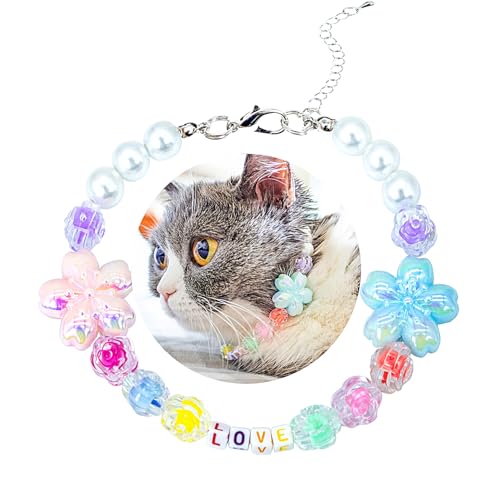 SM4BED Halsband für Hunde und Katzen, weiße Perlen mit niedlicher Liebe und bezaubernder Kirschblüte, verstellbarer Schmuck für kleine Haustiere, Chihuahua, Yorkie, Größe S 21,6 cm SM4BED Halsband für Hunde und Katzen, weiße Perlen mit niedlicher Liebe und bezaubernder Kirschblüte, verstellbarer Schmuck für kleine Haustiere, Chihuahua, Yorkie, Größe S 21,6 cm von SM4BED