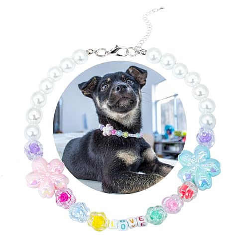 SM4BED Halsband für Hunde und Katzen, weiße Perlen mit süßer Liebe und bezaubernder Kirschblüte, verstellbarer Welpenschmuck für mittelgroße und große Haustiere, Größe L, 35,6 cm SM4BED Halsband für Hunde und Katzen, weiße Perlen mit süßer Liebe und bezaubernder Kirschblüte, verstellbarer Welpenschmuck für mittelgroße und große Haustiere, Größe L, 35,6 cm von SM4BED