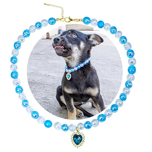 SM4BED Hundehalsband, Perlenkette, blaue Blumenperlen mit glänzenden Strass-Diamanten, verstellbarer Haustierschmuck für große Hunde, Größe XL, 43,2 cm SM4BED Hundehalsband, Perlenkette, blaue Blumenperlen mit glänzenden Strass-Diamanten, verstellbarer Haustierschmuck für große Hunde, Größe XL, 43,2 cm von SM4BED