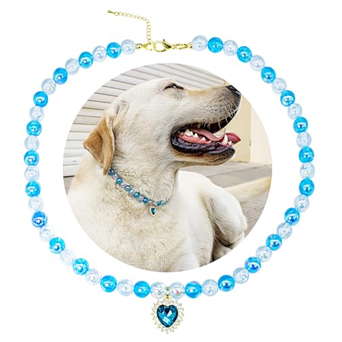 SM4BED Hundehalsband, Perlenkette, blaue Blumenperlen mit glänzenden Strass-Diamanten, verstellbarer Haustierschmuck für große Hunde, XXL, 50,5 cm SM4BED Hundehalsband, Perlenkette, blaue Blumenperlen mit glänzenden Strass-Diamanten, verstellbarer Haustierschmuck für große Hunde, XXL, 50,5 cm von SM4BED