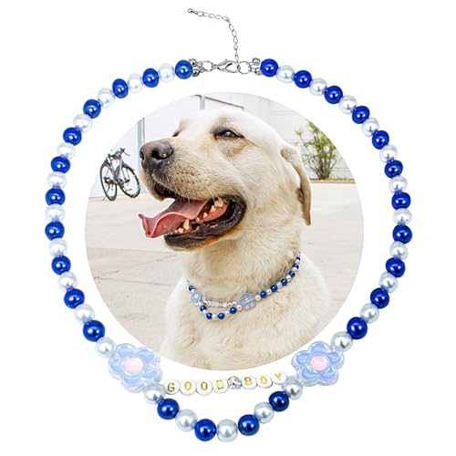 SM4BED Hundehalsband, Perlenkette, blaue Perlen mit gutem Jungen und niedlichen Blumen, verstellbarer Haustierschmuck für große Hunde, XXL, 50,5 cm SM4BED Hundehalsband, Perlenkette, blaue Perlen mit gutem Jungen und niedlichen Blumen, verstellbarer Haustierschmuck für große Hunde, XXL, 50,5 cm von SM4BED