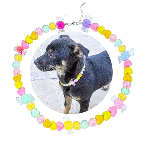 SM4BED Hundehalsband, Perlenkette, bunte Perlen mit süßem Herz und entzückenden Süßigkeiten, verstellbarer Haustierschmuck für große Hunde, Größe XL, 43,2 cm SM4BED Hundehalsband, Perlenkette, bunte Perlen mit süßem Herz und entzückenden Süßigkeiten, verstellbarer Haustierschmuck für große Hunde, Größe XL, 43,2 cm von SM4BED