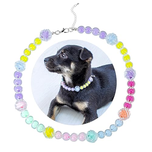 SM4BED Hundehalsband, Perlenkette, bunte Perlen und bezaubernder Süßigkeitenball, verstellbarer Haustierschmuck für große Hunde, Größe XL, 43,2 cm von SM4BED