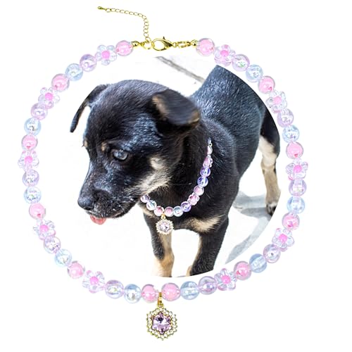 SM4BED Hundehalsband, Perlenkette, rosa Blumenperlen mit glänzenden Strass-Diamanten, verstellbarer Haustierschmuck für große Hunde, Größe XL, 43,2 cm SM4BED Hundehalsband, Perlenkette, rosa Blumenperlen mit glänzenden Strass-Diamanten, verstellbarer Haustierschmuck für große Hunde, Größe XL, 43,2 cm von SM4BED