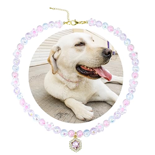 SM4BED Hundehalsband, Perlenkette, rosa Blumenperlen mit glänzenden Strass-Diamanten, verstellbarer Haustierschmuck für große Hunde, XXL, 50,5 cm SM4BED Hundehalsband, Perlenkette, rosa Blumenperlen mit glänzenden Strass-Diamanten, verstellbarer Haustierschmuck für große Hunde, XXL, 50,5 cm von SM4BED