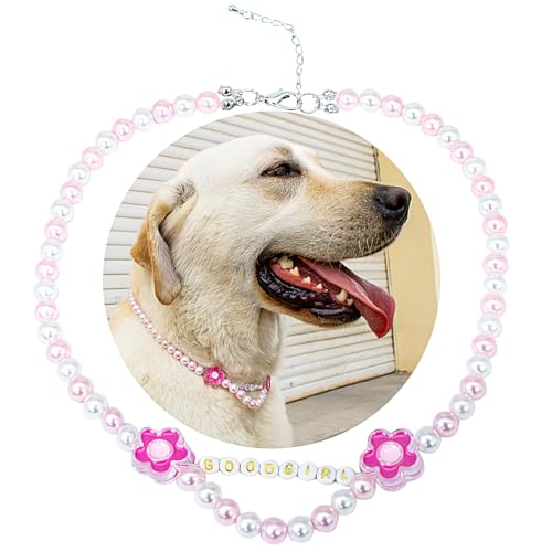 SM4BED Hundehalsband, Perlenkette, weiße und rosa Perlen mit gutem Mädchen und niedlichen Blumen, verstellbarer Haustierschmuck für große Hunde, XXL, 50,5 cm SM4BED Hundehalsband, Perlenkette, weiße und rosa Perlen mit gutem Mädchen und niedlichen Blumen, verstellbarer Haustierschmuck für große Hunde, XXL, 50,5 cm von SM4BED